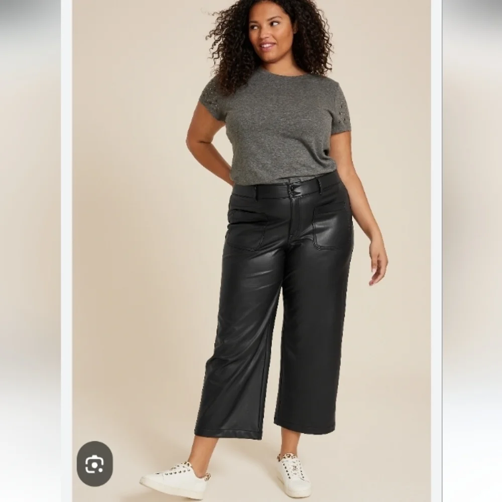 Edgely Faux Leather Women's Black Wide Leg Ankle Pants